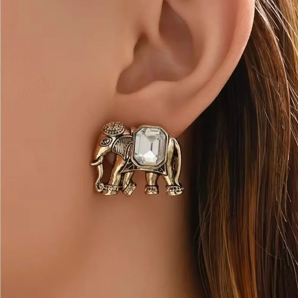 🐘 Stunning & Unique Gold Elephant Earrings with Crystal Accents 🐘